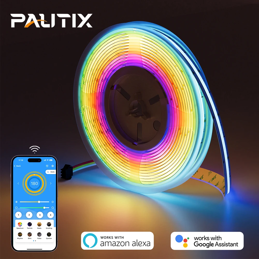 PAUTIX 12 В/24 В COB RGBIC Пиксельная Адресуемая Светодиодная лента стандартный комплект умный Wifi Bluetooth управление через приложение работает с Alexa/Google Home