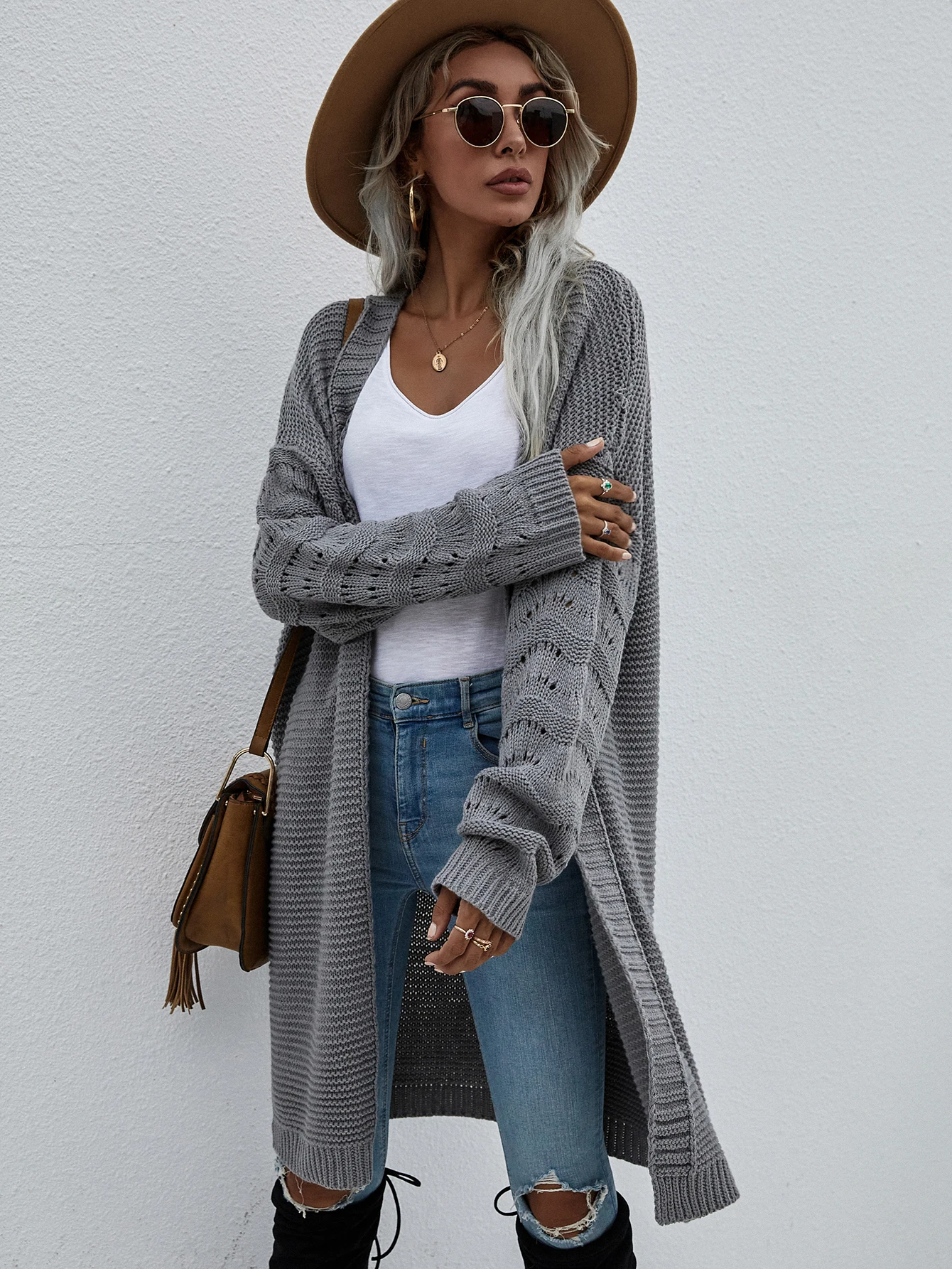 MAYCAUR 2022 Early Spring Long Cardigan Solid Color Women Commuter Loose Knit Women's Fashion Sweater Woman Clothing vintage sweaters