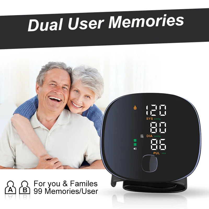 LED Rechargeable Wrist Blood Pressure Monitor English Voice Broadcast Tonometer BP Monitor