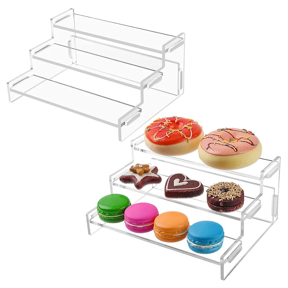 Acrylic Display Risers Detachable Clear Shelf 3Tier Cupcake Display Stand Step Small Mini Display Stand for Decoration&Organizer