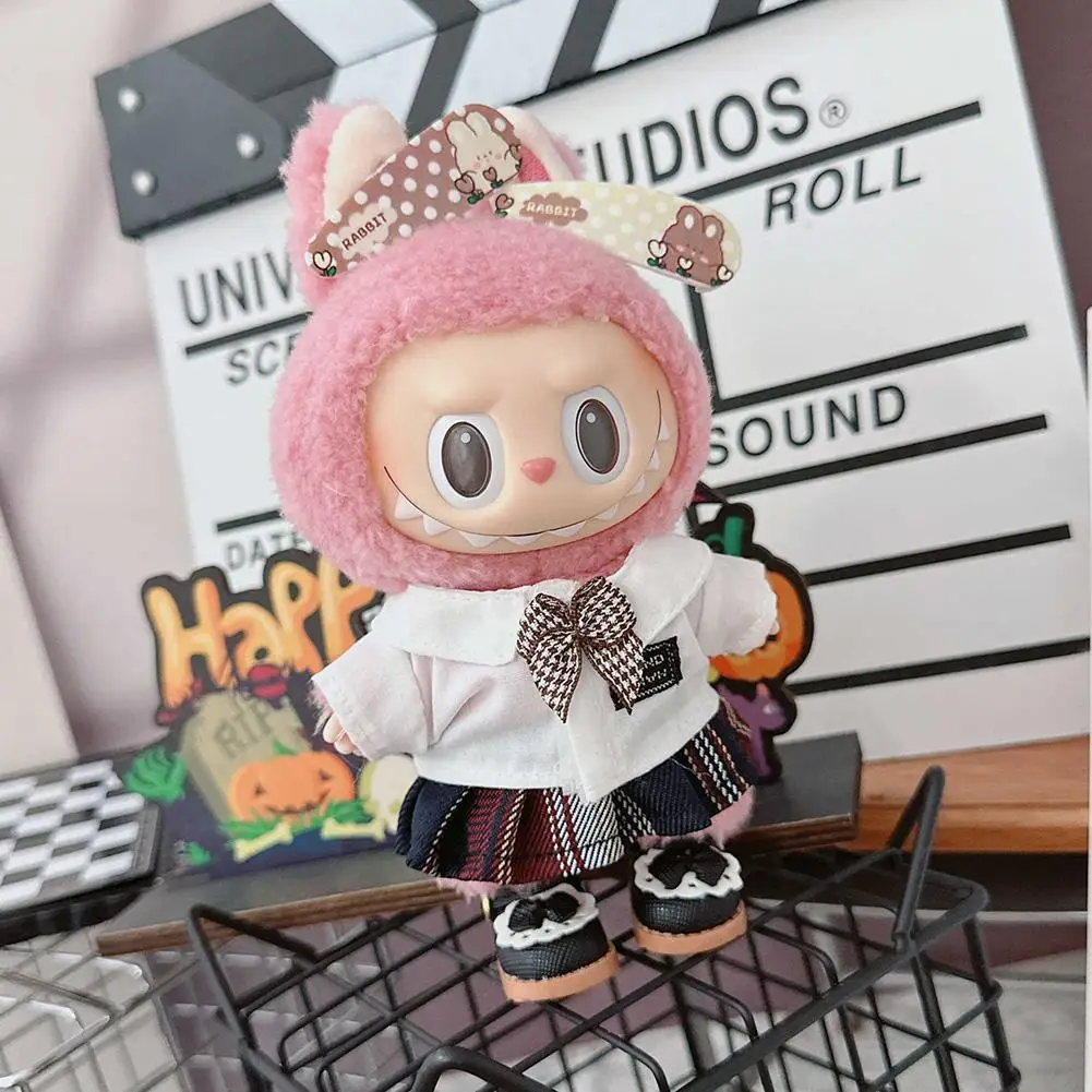 17cm Mini Plush Doll'S Clothes Outfit Accessories For Korea Kpop Exo Labubu Idol Dolls Leather jacket set Clothing Gift 3
