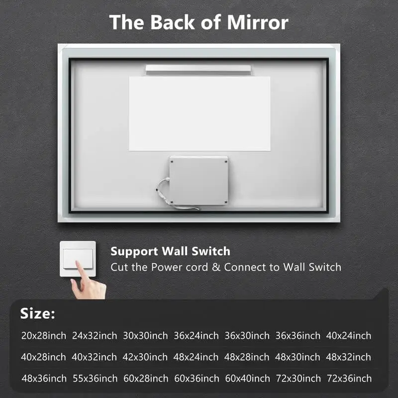 48 x 36 Inches LED Bathroom Mirror with Front  ,Anti-Fog,3 Colors and Dimmable Light 5