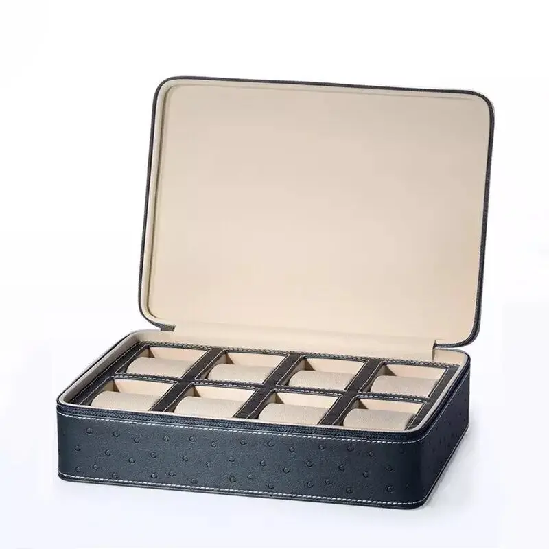 8 Slots Leather Watch Case Storage Box Ostrich Skin Watch Collection Luxury Box Organizer Holder For Men