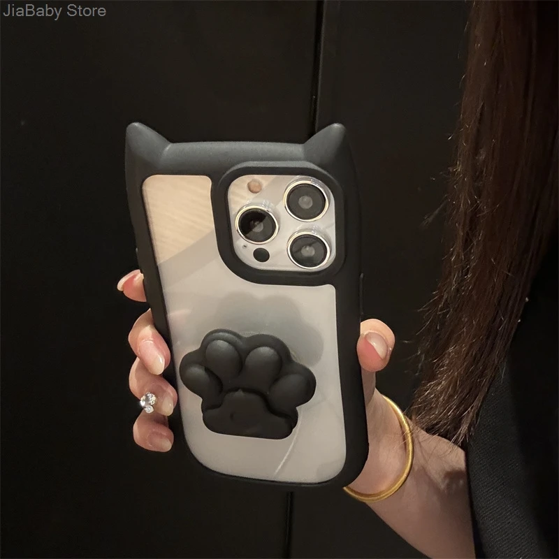 Custodia per telefono morbida glitterata con supporto per gatto in silicone trasparente liquido a copertura totale per iPhone 11 12 13 14 15 16 Pro Max Plus_voghion.com