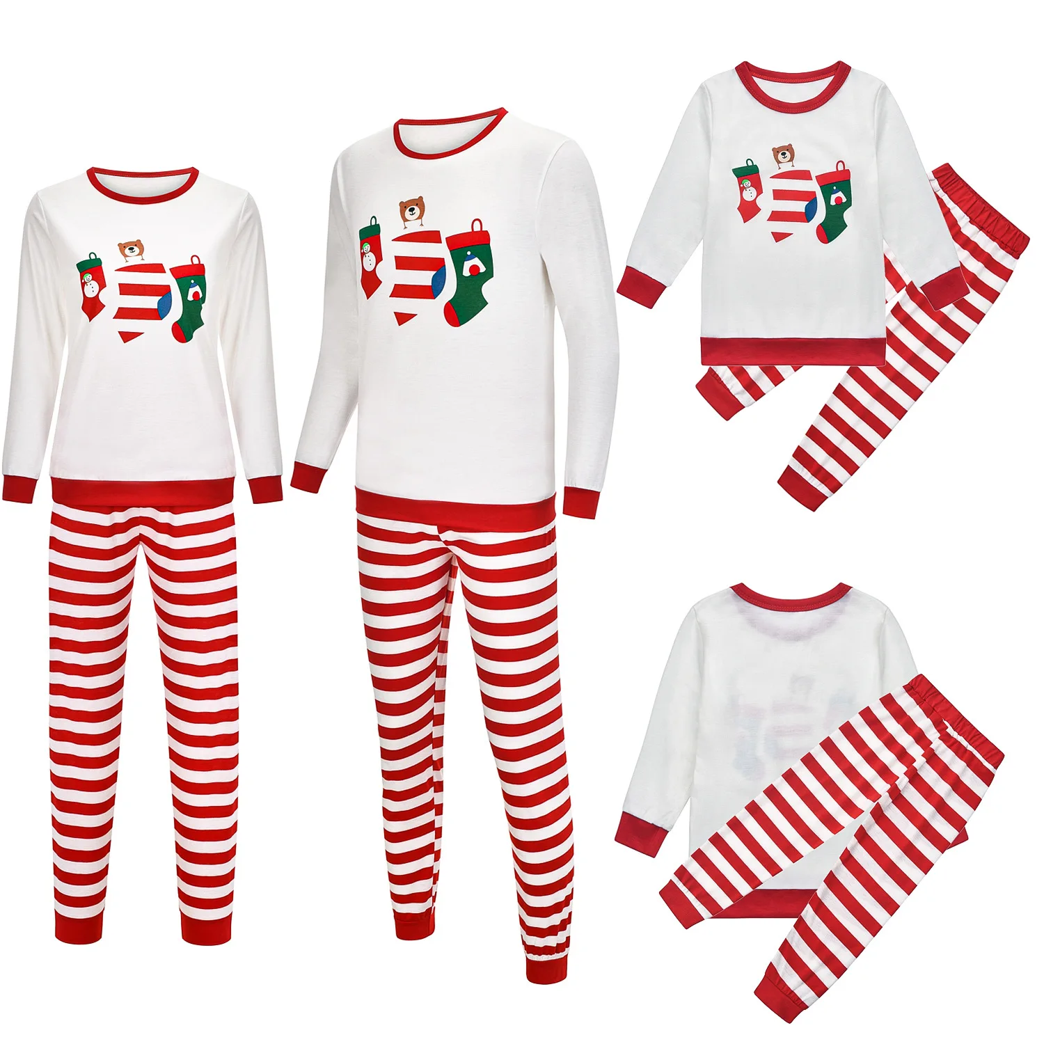 

2022 New Winter Family Christmas Pajamas Sets Mother and Daughter Father Son Bear Socks Stripe Homewear Sleepwear Clothes