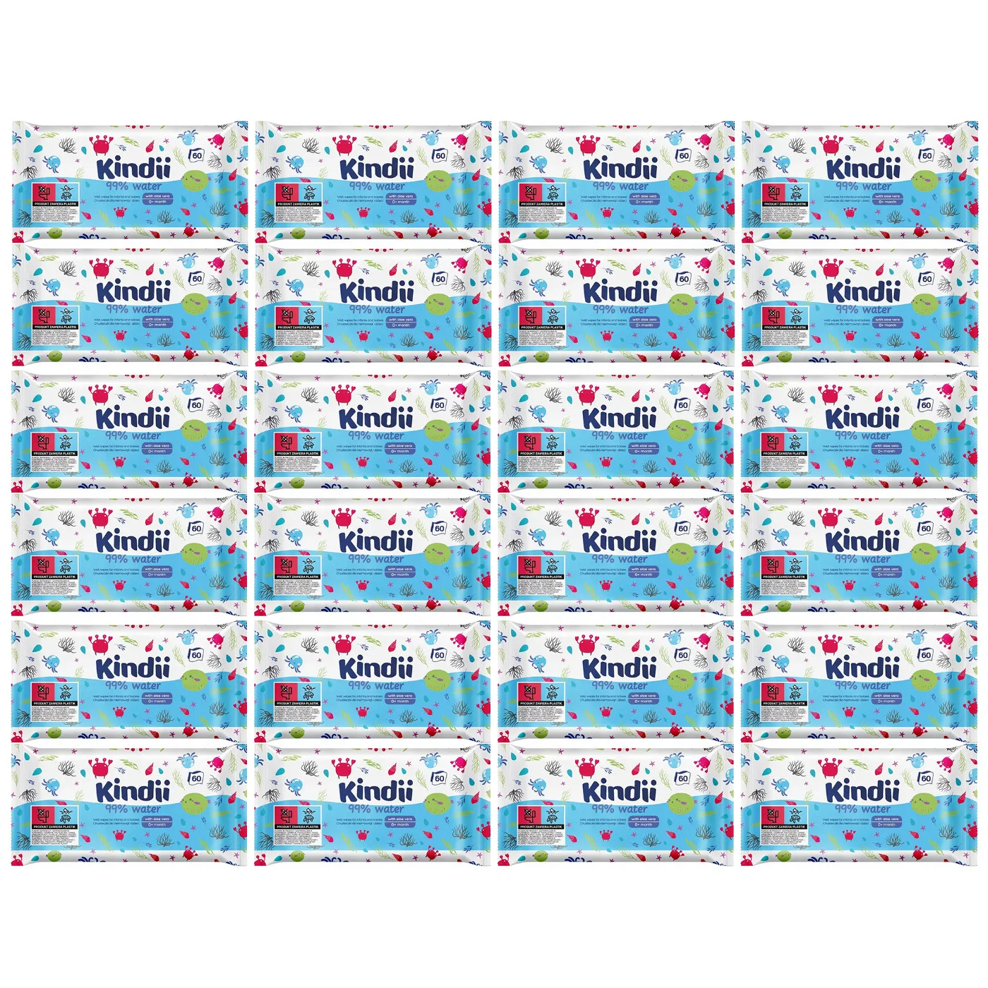 Kindii Pure Water Chusteczki nawilżane dla niemowląt - Woda o Czystości 99% 24 opakowań z Polski za $24.28 / ~90zł