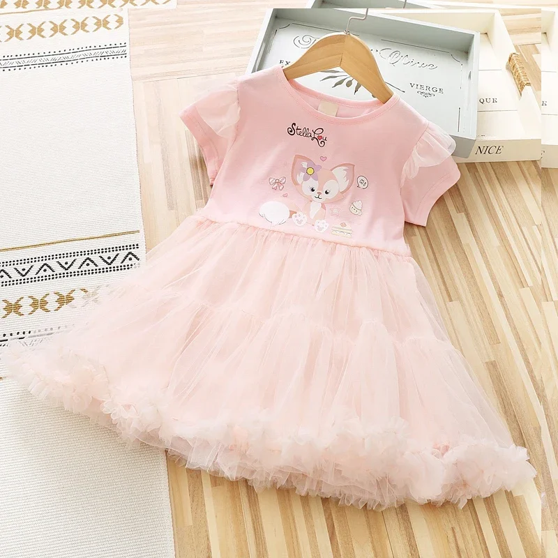 

2024 New Girls Clothes Summer Disney Princess Dresses Short Sleeve Kids Dress Party Baby Dresses for Children Clothing 2-8Y