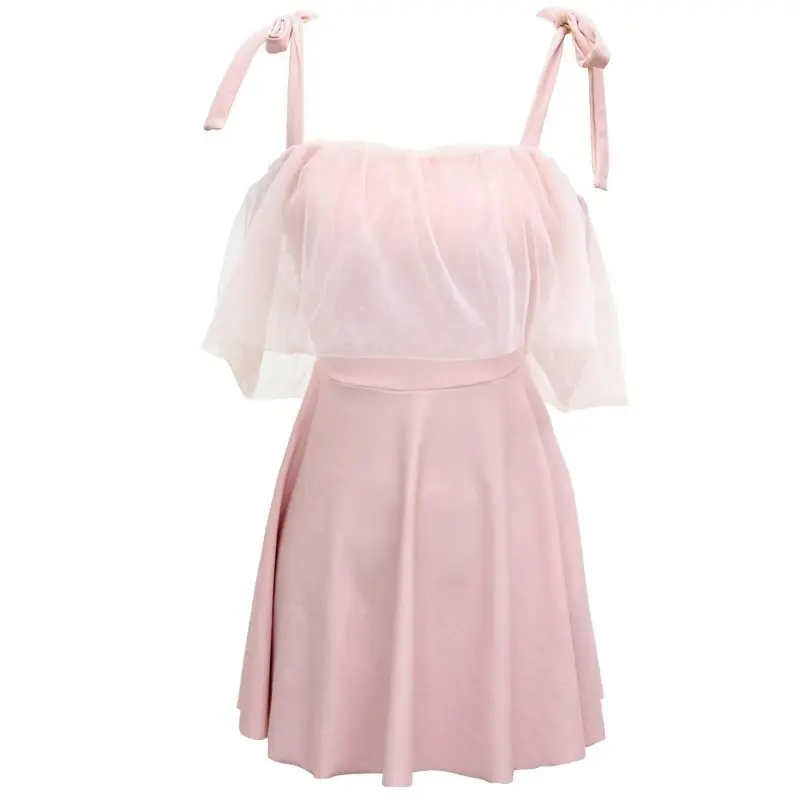 2023 New Conjoined Conservatism Thin Cute Japanese Casual Solid Color Girl Pink Spliced Lace With Chest Pad Youth Style Swimwear