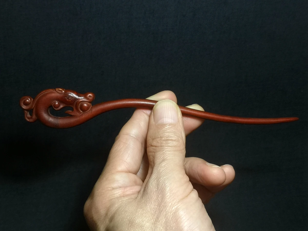

L7.3" Chinese boxwood hand carved dragon hairpin hair decorated collectable gift