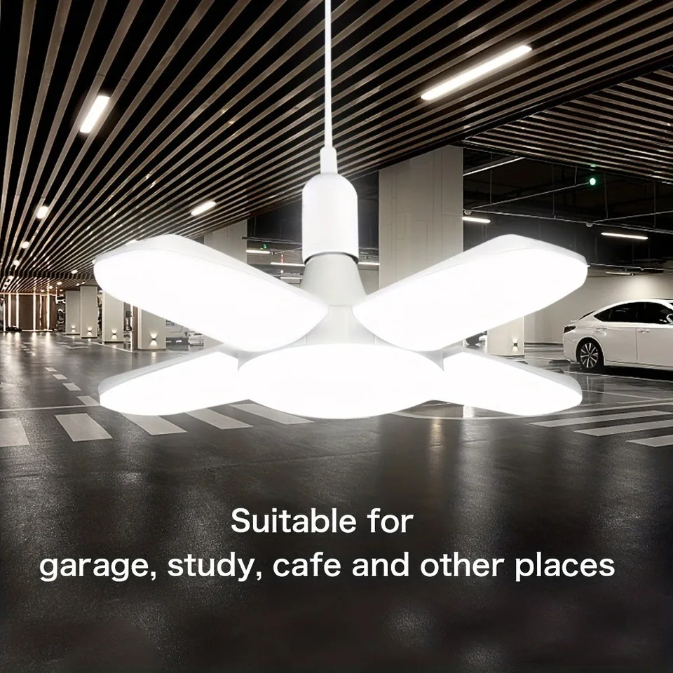 E27 LED 전구 85-265V AC, 천장 조명용 접이식 팬 모양 디자인, 차고 창고 조명, 3000K/6500K 주광색, 에너지