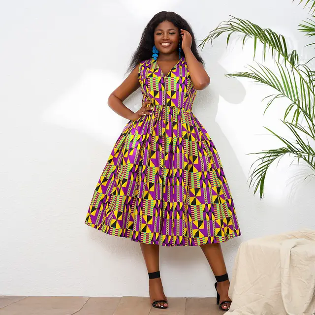 Tega Sleeveless Gathered Kente Dress
