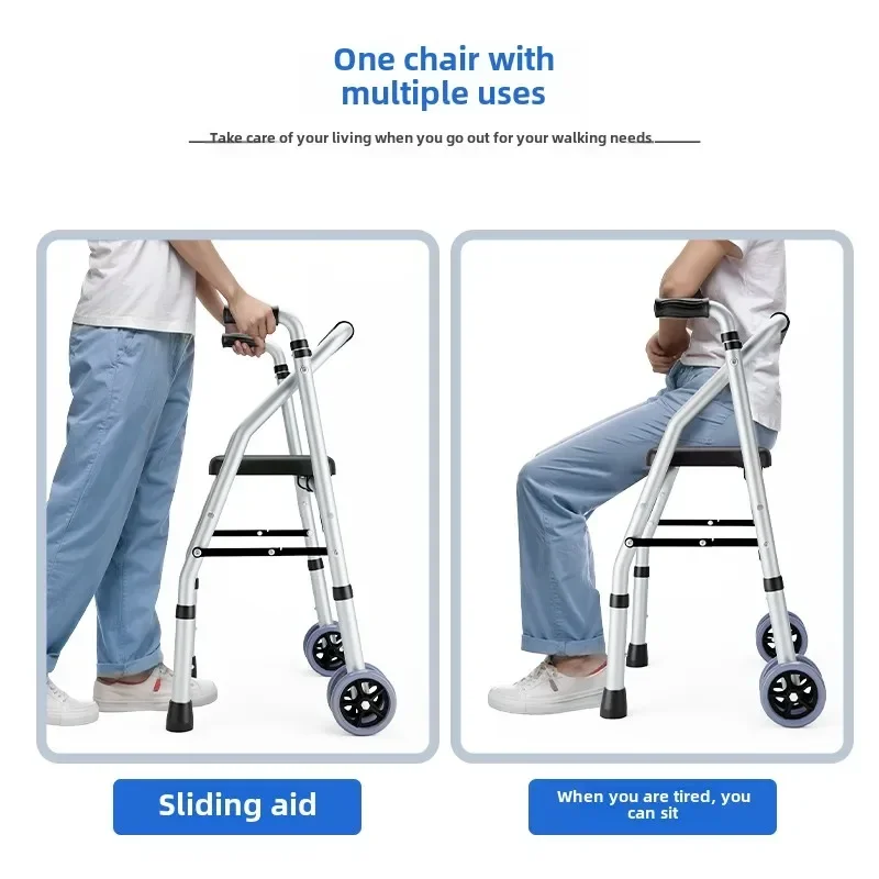 Supportive Walker Aluminum Alloy Elderly Rehabilitation Aid with Wheeled Armrest Mobility Support Walker Walking Stick with Seat