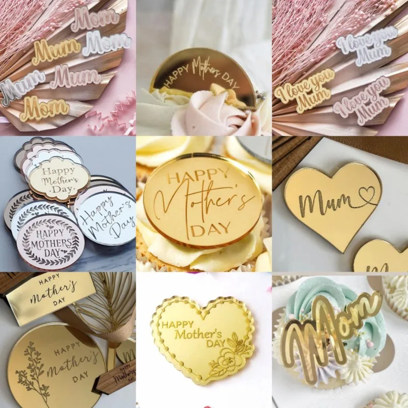 5pcs Acrylic Rose Gold Silver Happy Birthday Cake Topper Round Cupcake Toppers Wedding Party Dessert Cake Decoration Tools cake topper