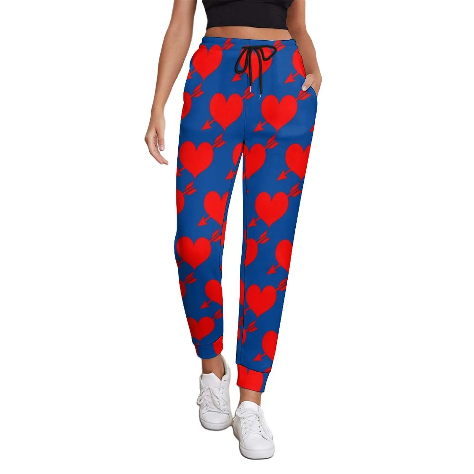 

Red Heart Print Baggy Pants Autumn My Valentine Casual Sweatpants Woman Street Fashion Design Trousers Big Size