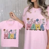 2pc Colorful Flower Letter MAMA and MINI Matching Family Outfits Mothers Day Gift Blessed Mommy and Kids Leisure Fun T-Shirt 1