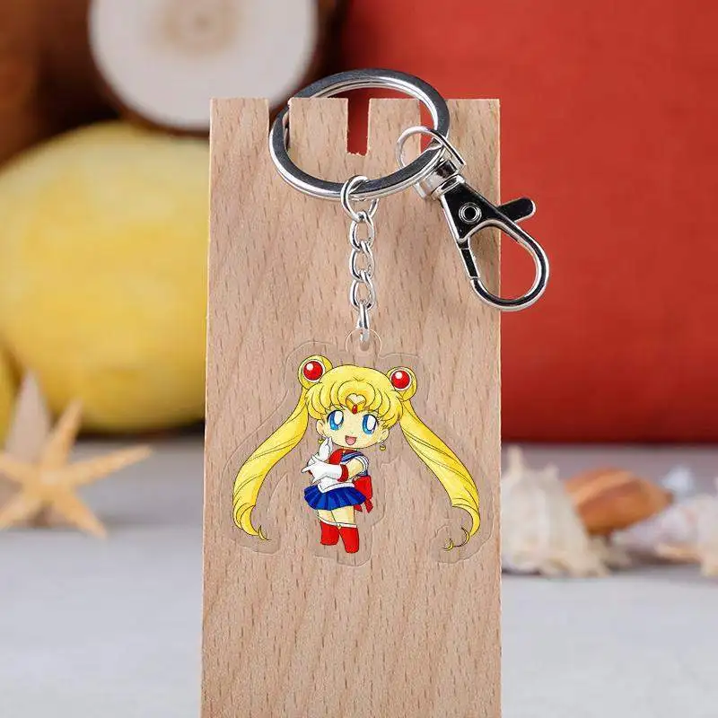 20pcs/lot Anime Keychain Double Sided Cartoon Figure Acrylic Pendant Keyring Key Chains For Fans Collection Jewelry Wholesale