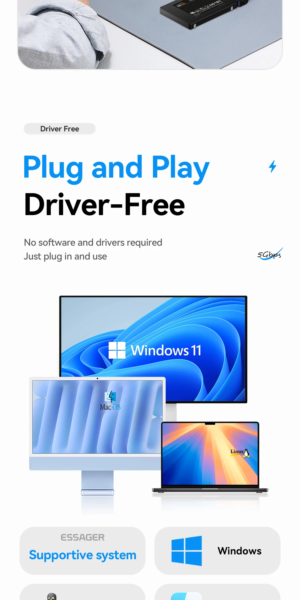 2 In 1 SATA to USB 3.0/Type-C Adapter Hard Drive Converter for 2.5inch HDD/SSD H
