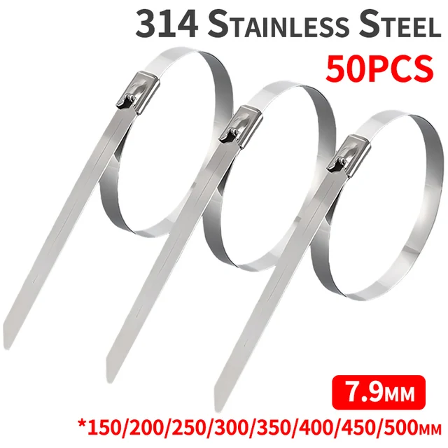 สายรัดเคเบิลสแตนเลส 304 ขนาด 7.9 มม. สายรัดโลหะแบบล็อคอัตโนมัติสำหรับงานหนัก สำหรับสายไฟภายนอกอาคาร 1