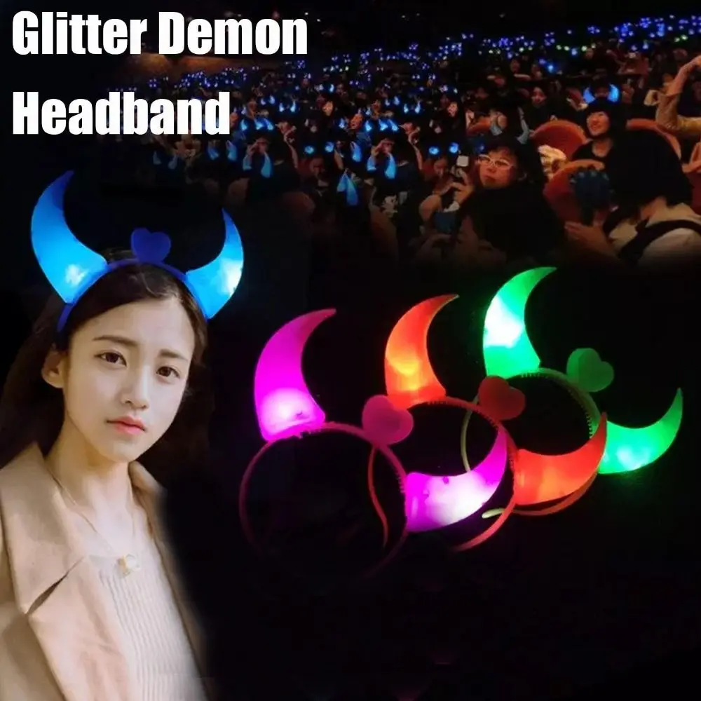 

2Pcs PP LED Devil Horn Headband Fun Tasteless Safe Flashing Horn Party Light-up Hair Bands Halloween