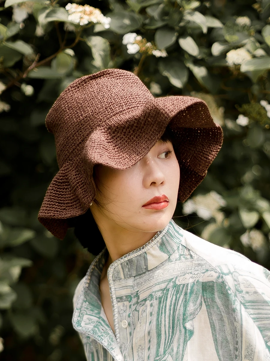 

Handmade Flounced Folding Straw Hat for Men and Women Bucket Hat