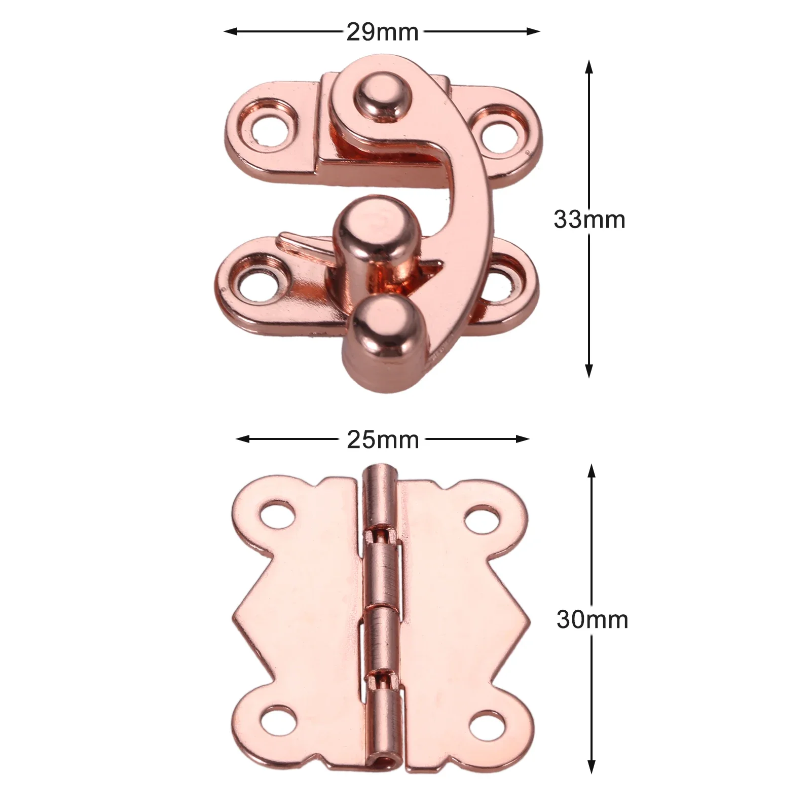 Mini Latch Decorative Hasps with Box Butterfly Hinges 9Pcs/set Rose Gold for Wooden Jewelry Toolbox Cabinet with Screw