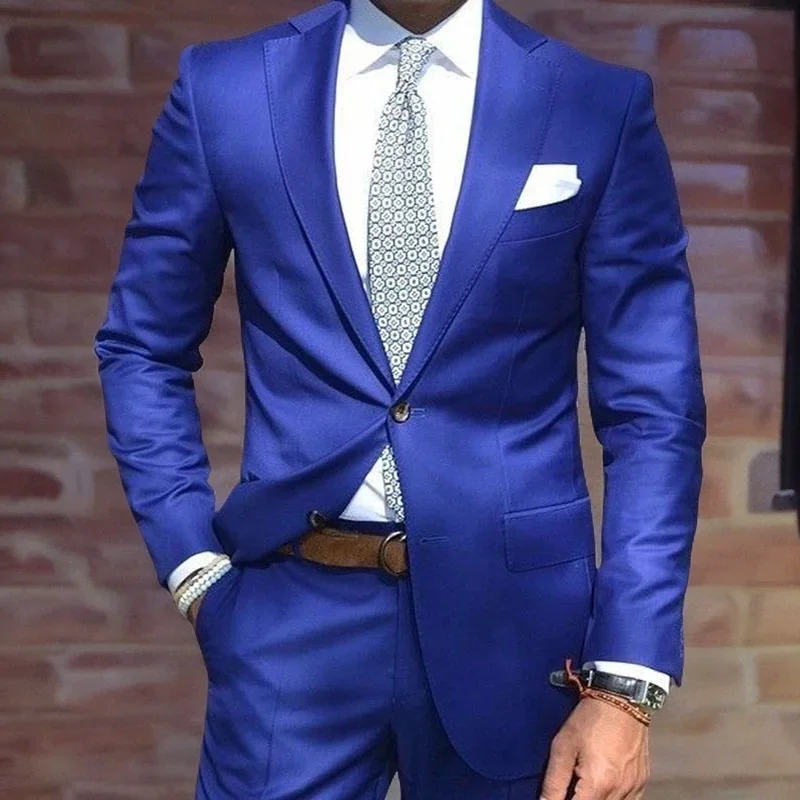 Royal Blue Groom Tuxedo 2 Piece Wedding Prom Suit for Men (Jacket+Pants) Tailor Made Costume 2023