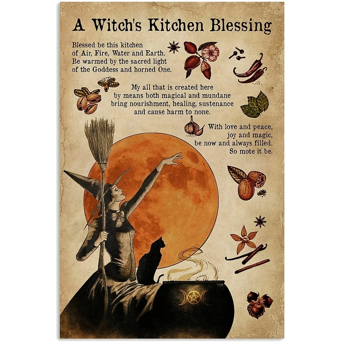 

Vintage Halloween A Witch Is Kitchen Blessing Poster Art For Home Decor Pub Funny Novelty Coffee Shop Restroom Club Yard