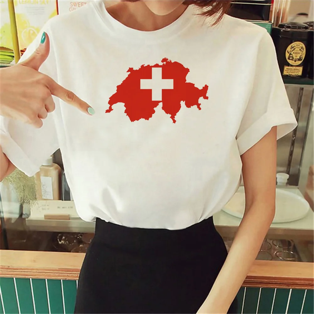 

Switzerland t shirt women Japanese summer top girl 2000s Japanese clothes