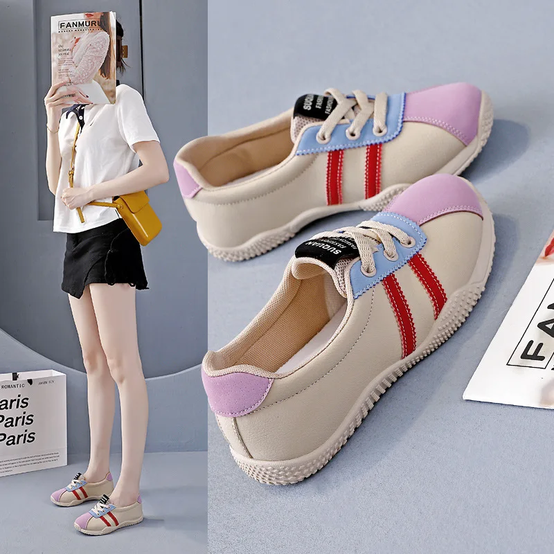 New Women Platform Sneakers Fashion Round Toe Casual Lace Up Sports Shoes Woman Non Slip Walking Shoes Ladies One-pedal Loafers 2