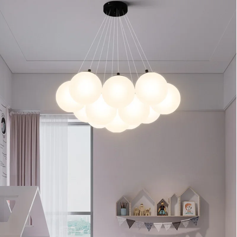 Moderne Glazen Bal Led Hanglampen Meisje Kind Slaapkamer Kantoor Desks Tiener Kamer Decoratie Interieur Voor Huis Kroonluchter Armatuur