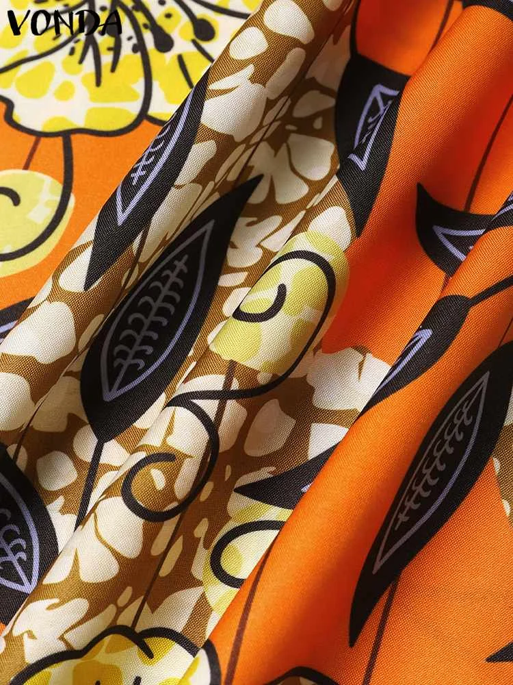 Vonda-女性用フリルドレス、長袖、ドットポイントプリント、ボヘミアン、マキシ、Vネック、カジュアル、ルーズボタン、パーティードレス、2024 Vonda-女性のボヘミアンプリントマキシドレス,カジュアルなフレ