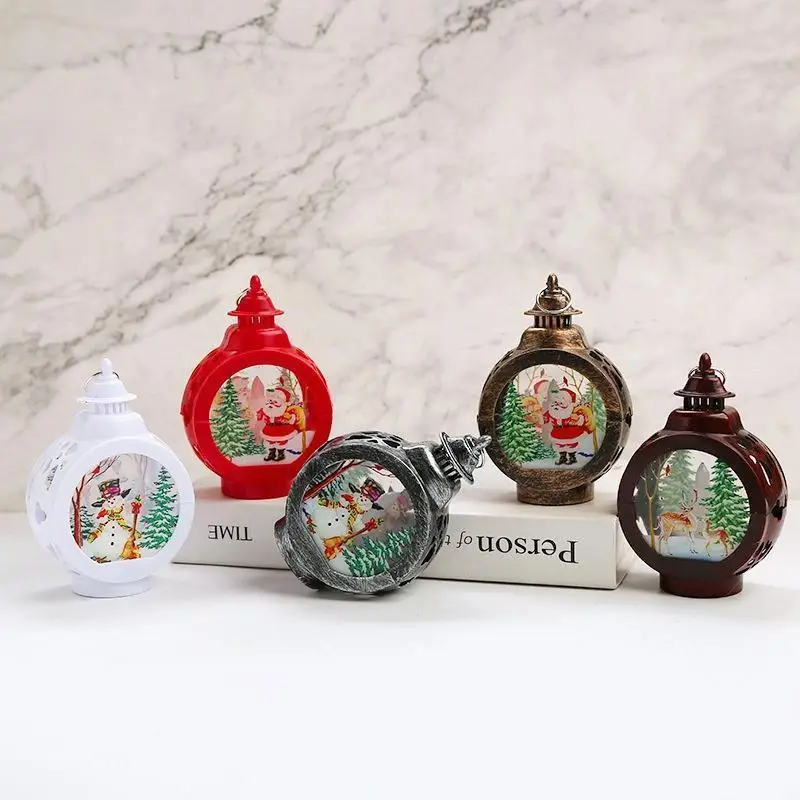 Christmas Round Glass Small Wind Light Decoration Retro Christmas Night Light Window Display Holiday Decoration Supplies Display