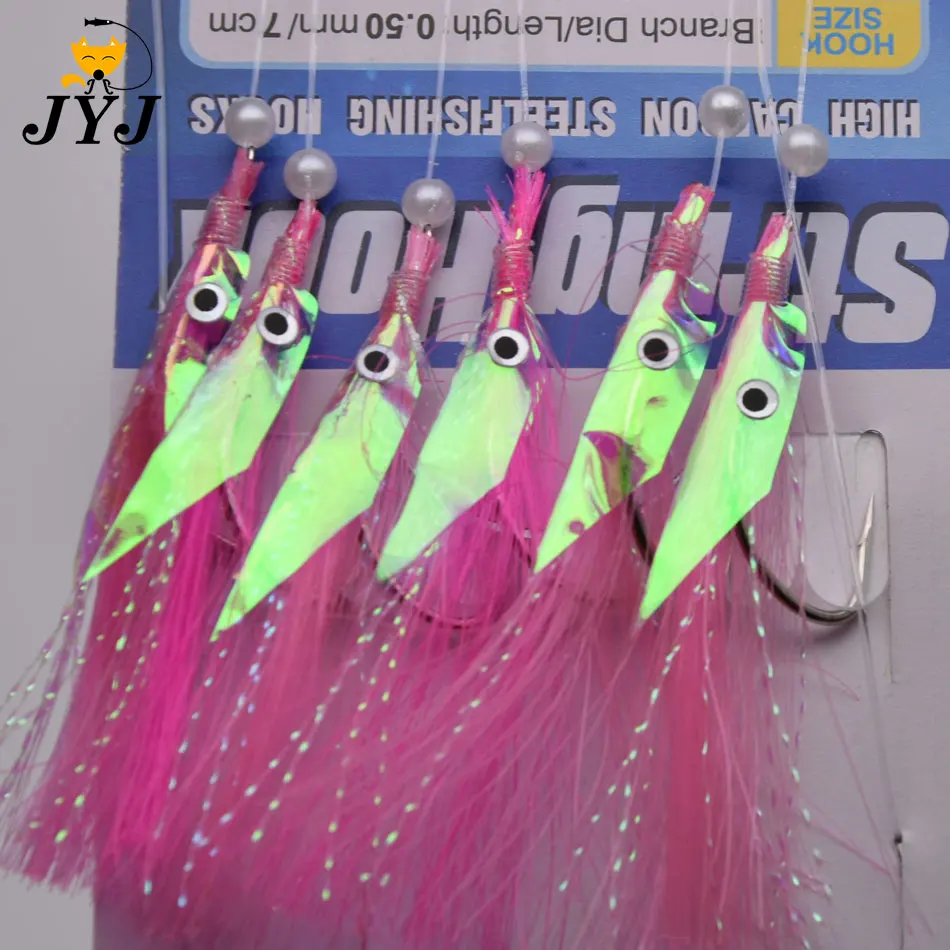 JYJ pack artificial laser fish skin Spanish mackerel hook,fishing sabiki  rig string hook for sea fishing