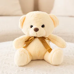 Charming Beige & Pink Teddy Bear Plush with Satin Bow - Soft & Cute Stuffed Animal Doll for Girls' Birthday & Home Decor (Beige)