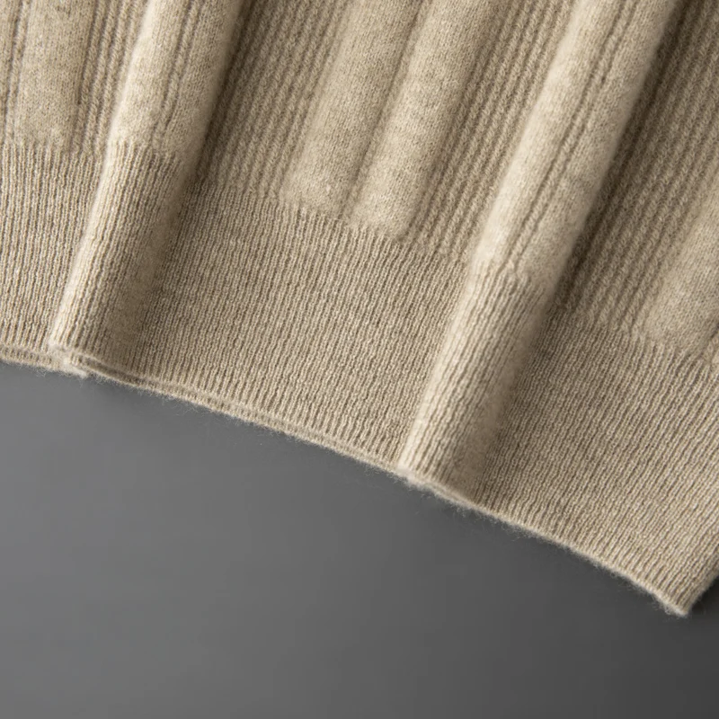 Autumn/Winter 100% Pure Goat Cashmere Knitted Sweater Men's Zipper Half Open POLO Collar Pullover  Warm Top Long Sleeved Sweater 3