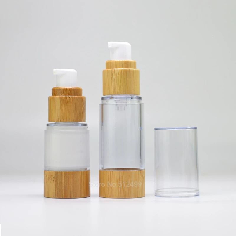 

Pump Bottle Essential Oil Lotion Natural Bamboo Empty Airless Makeup Cream Skin Care Refillable Cosmetics for Women