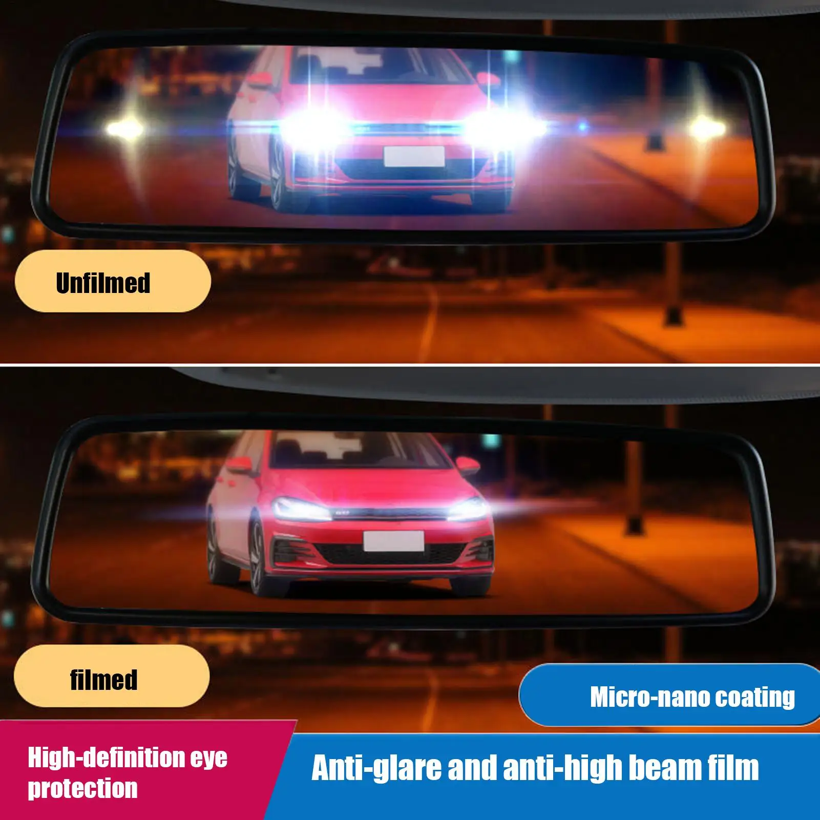 1Pc Car Interior Rearview Mirror Anti-glare Anti Fog Film Night Reversing Glare Protection Waterproof Auto Sticker Accessories