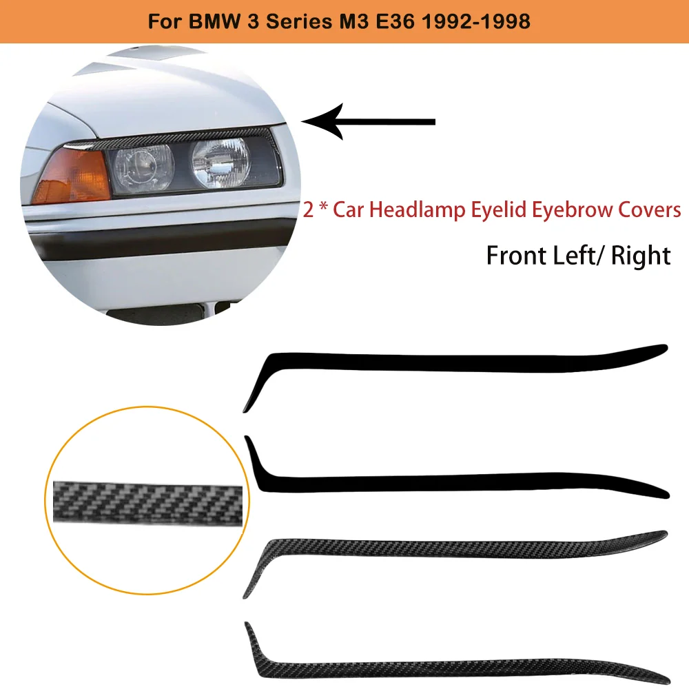 2Pcs Car Front Headlight Lamp Eyelid Eyebrow Cover Trim Carbon Fiber For 3 Series M3 E36 1992-1998 car headlight stickers