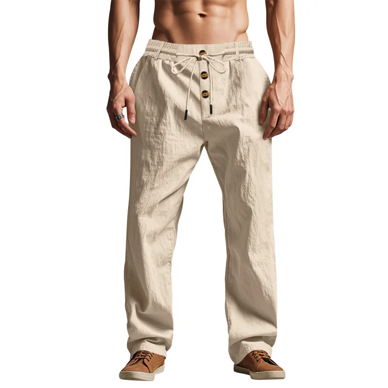 2025, Frühjahr/Sommer Neue männer Baumwolle Leinen Hosen Sommer Mode Lässig Einfarbig Lose Plus Größe S-XXXL