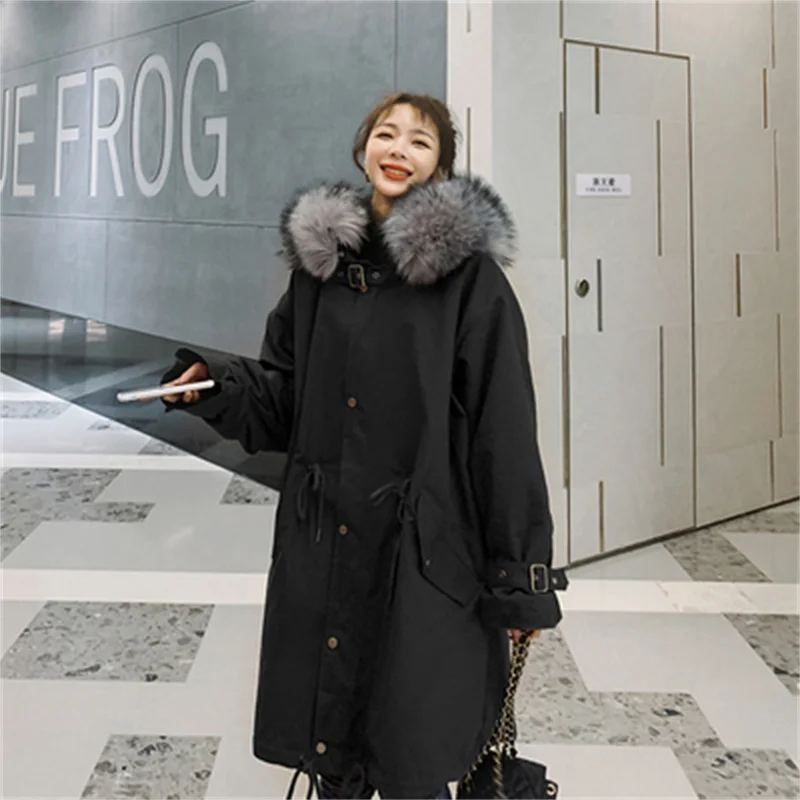 Popular Parka Cotton Dress Women's Medium Long 2022 New Plush Thickened Cotton Dress Korean Loose Work Coat Cotton Jacket Coat X