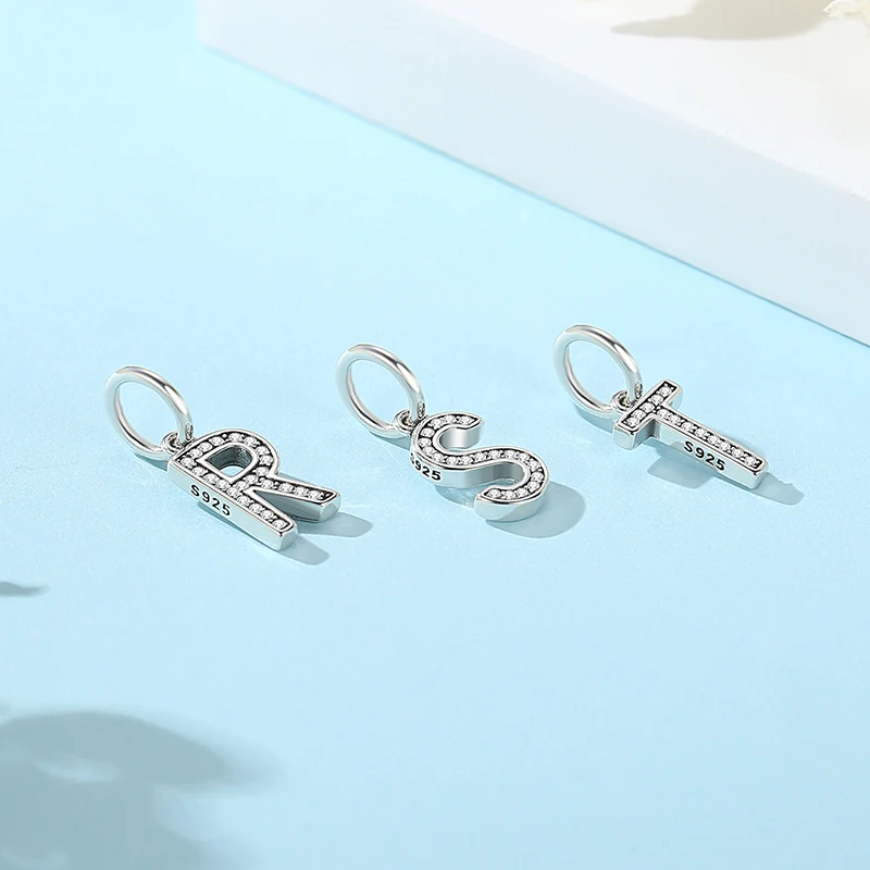 925 Sterling Silver Charms A-Z Letters Alphabet Numbers Pendant Beads Fit Brand Bracelets Necklaces Women DIY Jewelry charm jewelry sterling silver jewelry beads charms sterling silver beads silver charm bead charm bead sterling silver beads charm beads jewelry loose beads