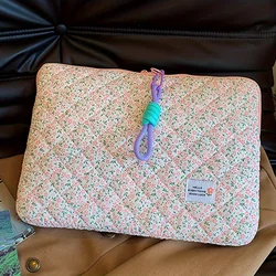Floral Laptop Sleeve with Multi - Pocket Storage, Polyester Zippered Case - Lightweight Carry Bag - 15 - 16 inch (White)