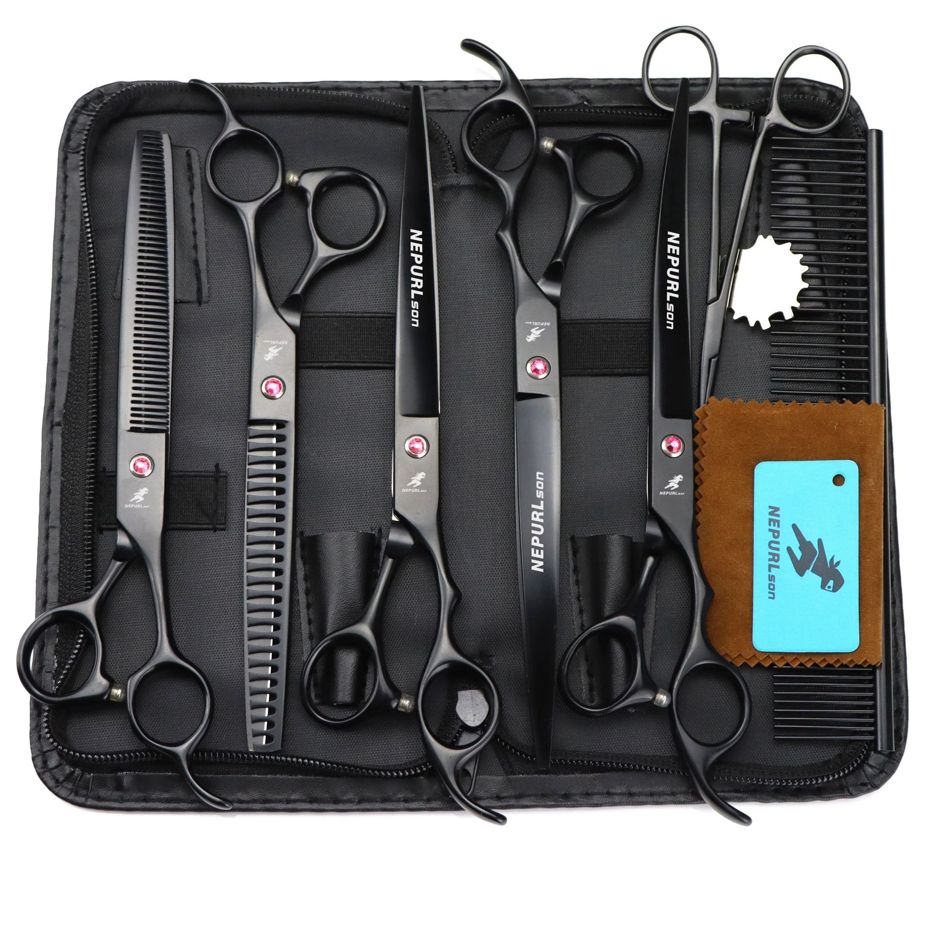 8inch Black Pet Grooming Scissors Kit Stainless Steel Professional