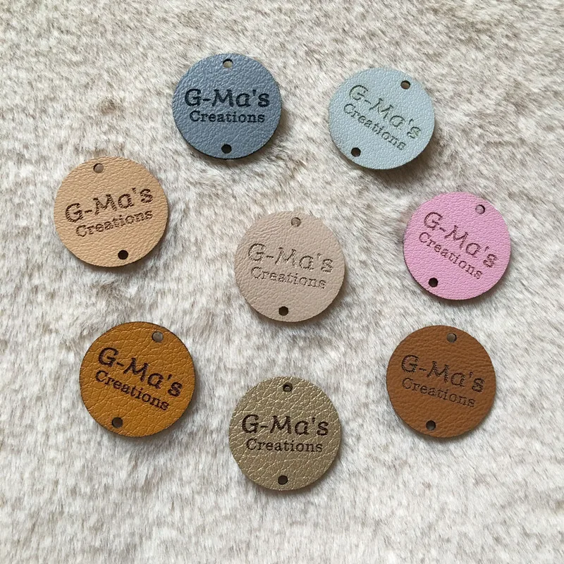 30pcs Handmade labels for clothes Leather knitting tags personalized text  logo Floding label for crochet craft items with rivets - AliExpress