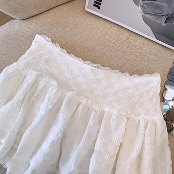 Y2K Low Rise Mini Skirt Tiered Ruffled Lace Trim White Short Skirt Summer Women Teen-Girl Feminine Barbiecore Outfit 5