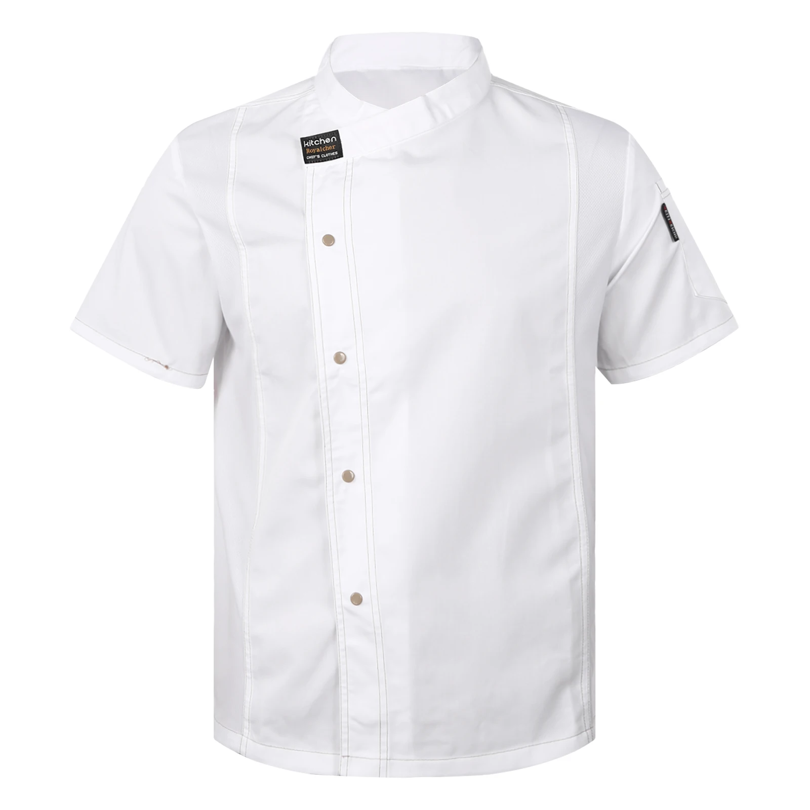 Mens Womens Kitchen Work Uniform Short Sleeve Chef Coat Tops Hotel Restaurant Canteen Bakeshop Cafe Costume Cook Jacket with Hat
