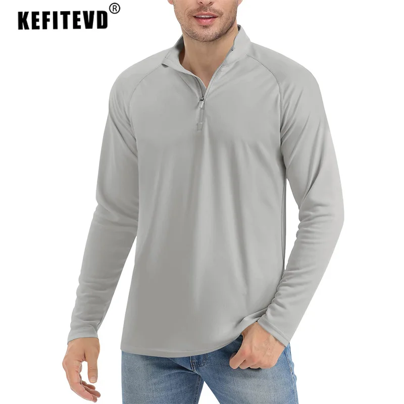 KEFITEVD UPF 50+ Long Sleeve T-shirts Men 1/4 Zip Hiking T Shirts UV Protection Outdoor Surfing Fishing Shirts Pullover Top
