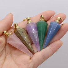 

Natural Stone Rose Quartz Amethyst Long Conical Perfume Bottle Pendant For Jewelry Making Necklace Accessories Decor Gift16x50MM
