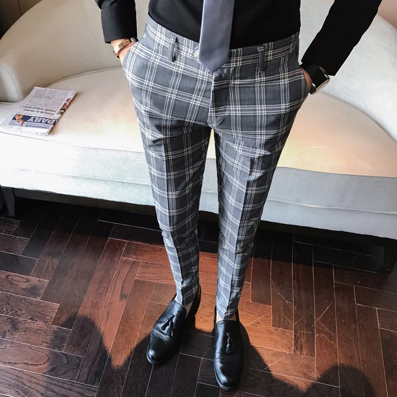 White Plaid Plaid Pants Formal Mens Dress Pants Formal Business