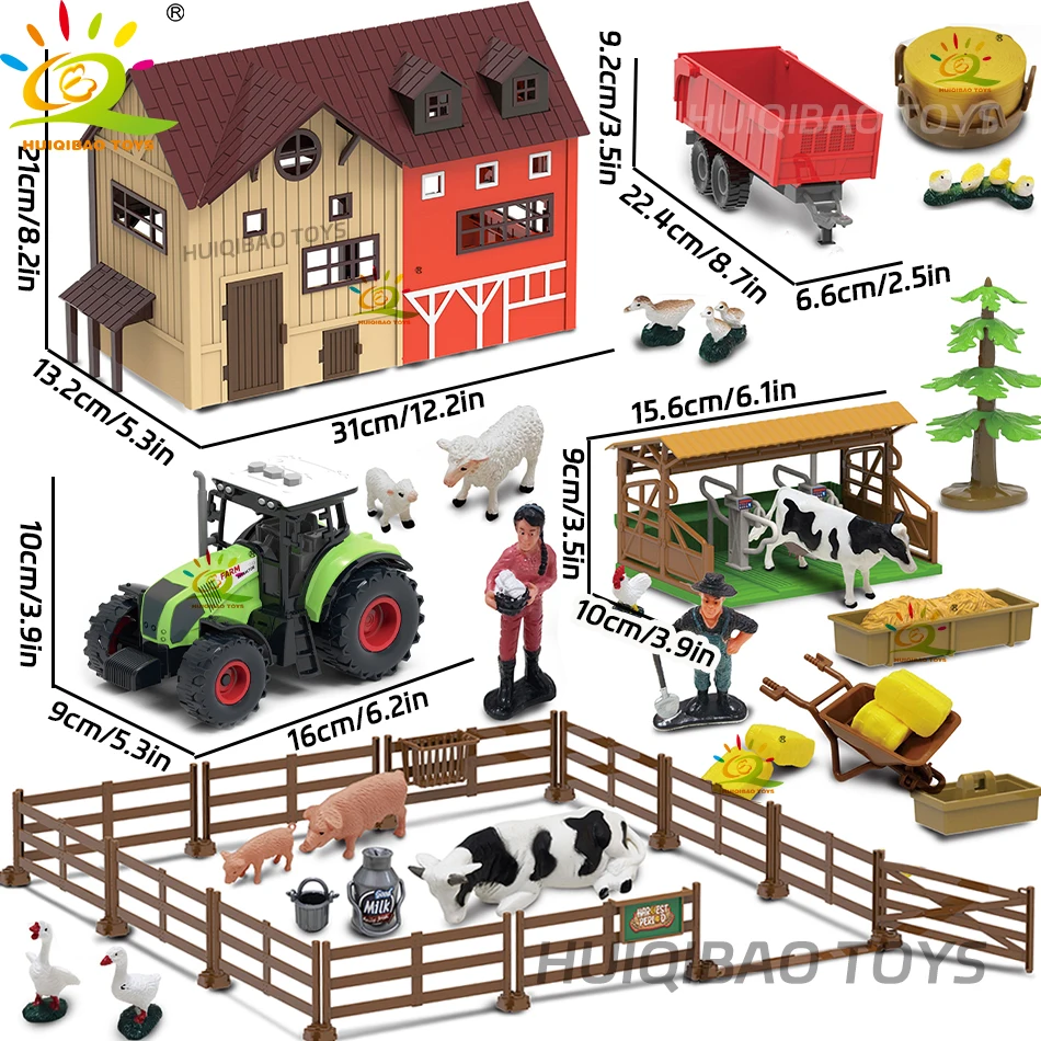 HUIQIBAO Simulation DIY Farm Playing house Fence Scene Toy Trees Animals Model Miniature Craft Home Assembly Decoration Gift